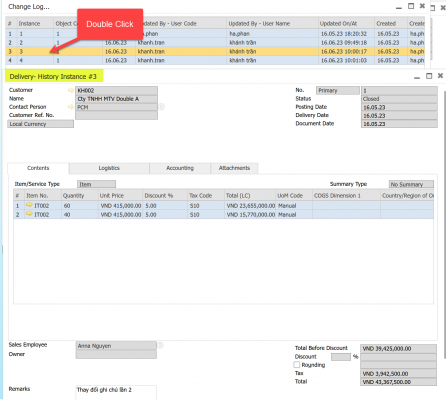 Doubleclick Changelog Sap B1 Cloud